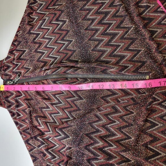 Glitter Red Maroon Zig Zag Print Tunic Top - One Size Fits Most - Picture 11 of 14
